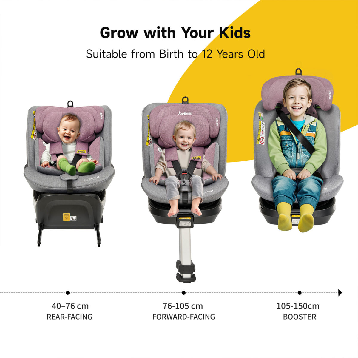 Jovikids Ranger 360° Swivel i-Size Car Seat 40-150cm in Pink 11
