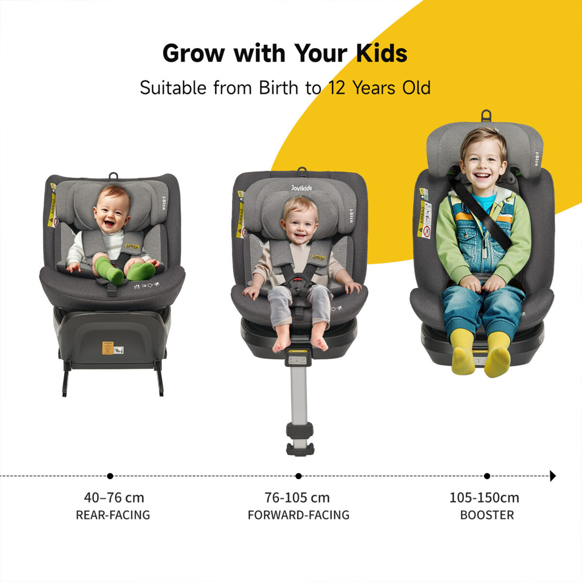Jovikids Ranger 360° Swivel i-Size Car Seat 40-150cm in Grey 15