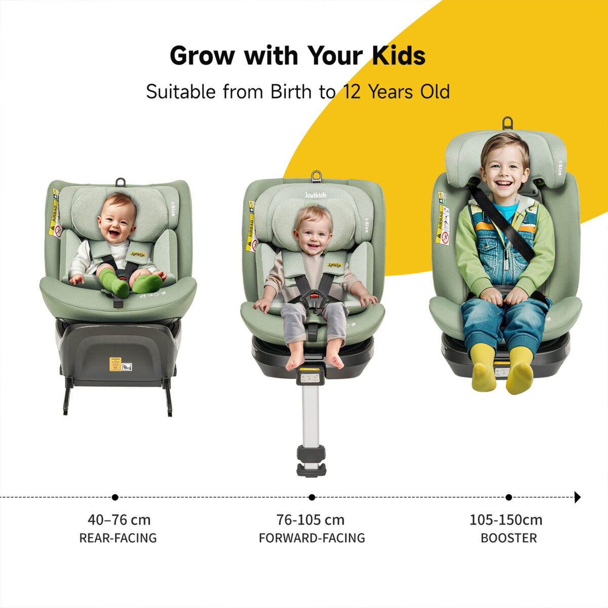 Jovikids Ranger 360° Swivel i-Size Car Seat 40-150cm in Green 13