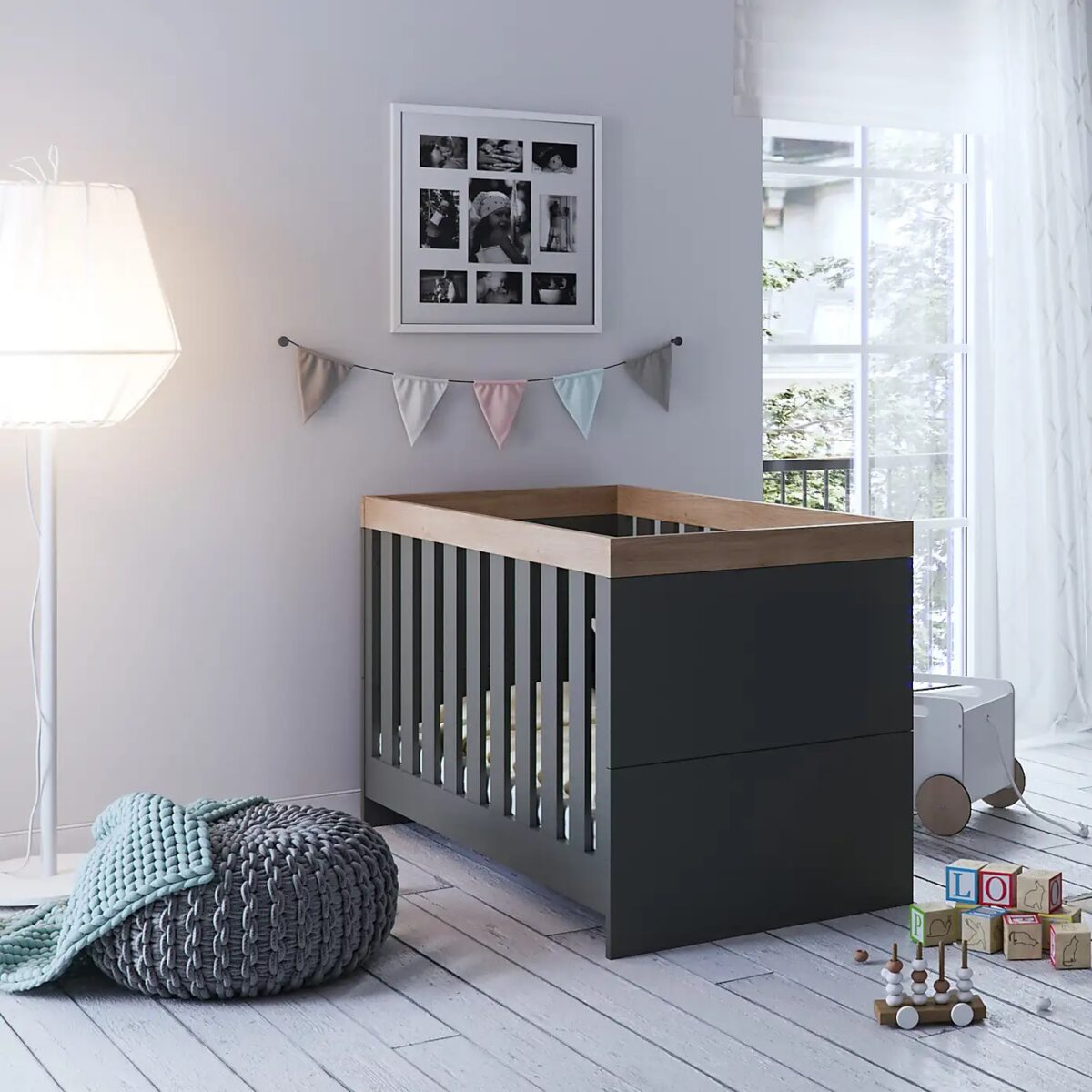 Little Acorns Burlington Cot Bed - Anthracite Grey & Oak 3
