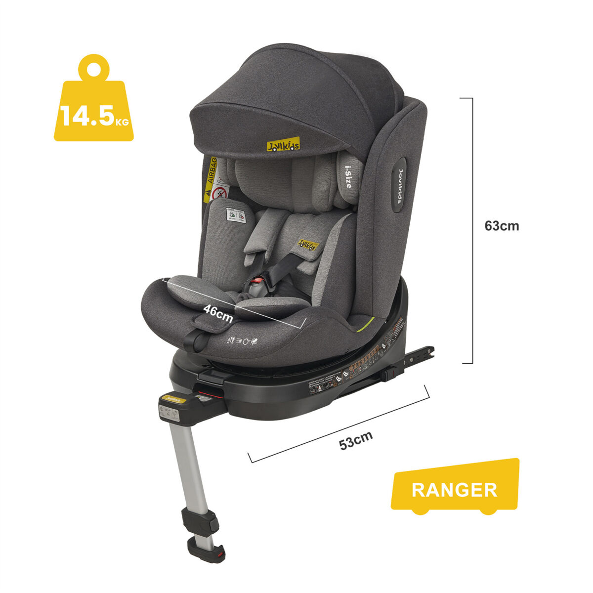 Jovikids Ranger 360° Swivel i-Size Car Seat 40-150cm in Grey 9