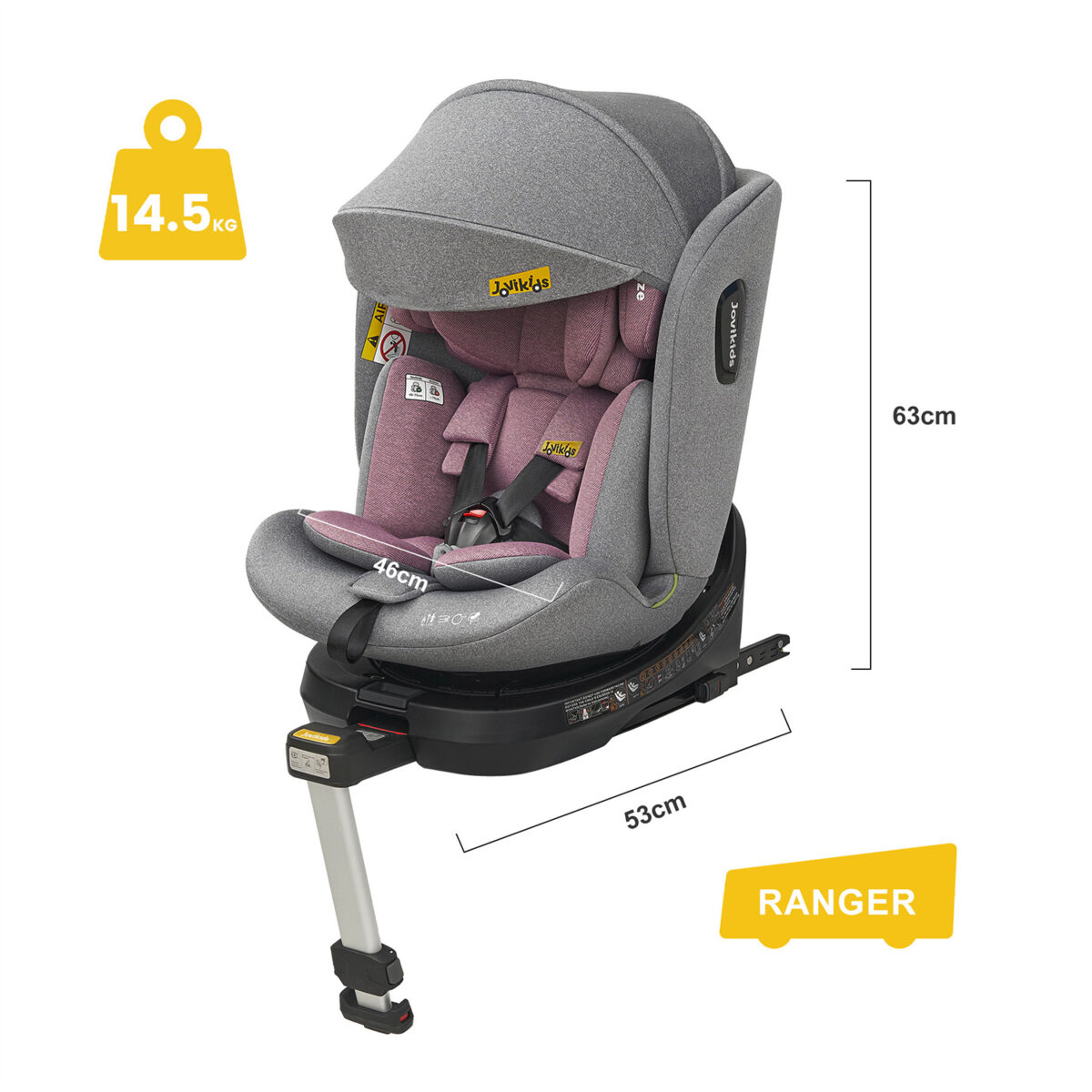 Jovikids Ranger 360° Swivel i-Size Car Seat 40-150cm in Pink 16