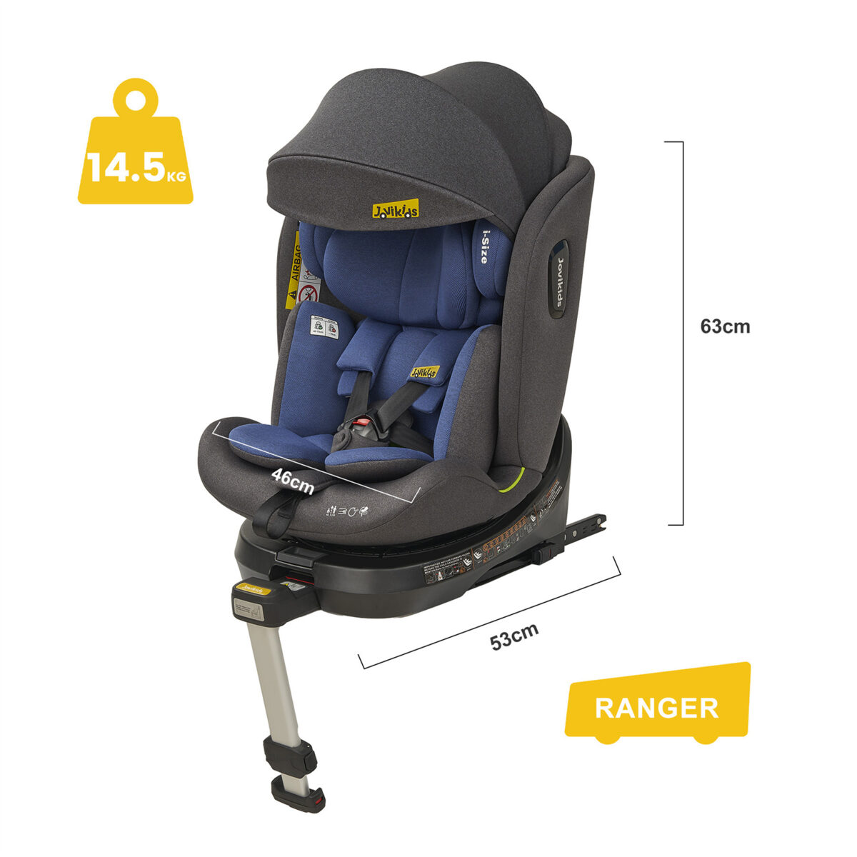 Jovikids Ranger 360° Swivel i-Size Car Seat 40-150cm in Blue 6