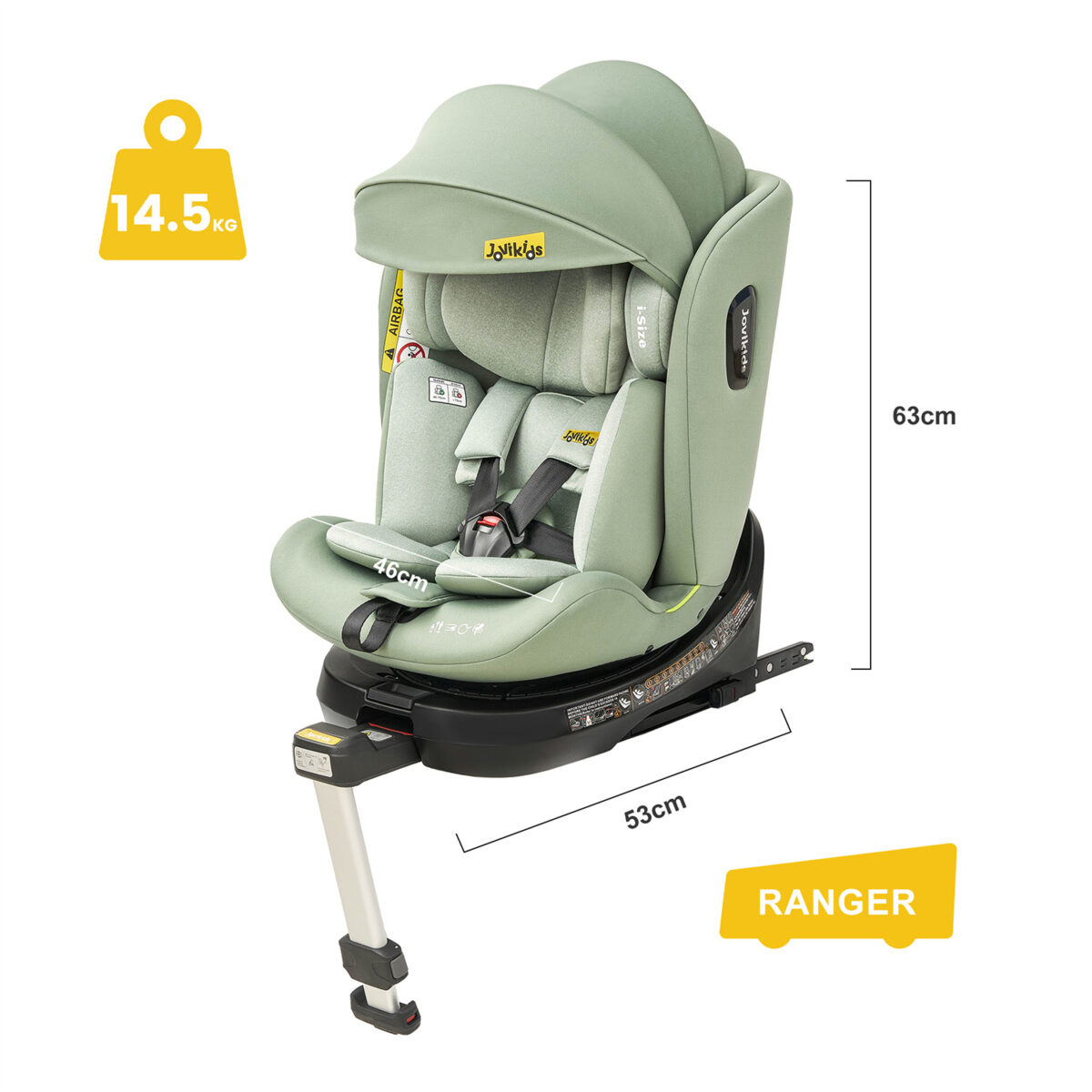 Jovikids Ranger 360° Swivel i-Size Car Seat 40-150cm in Green 8