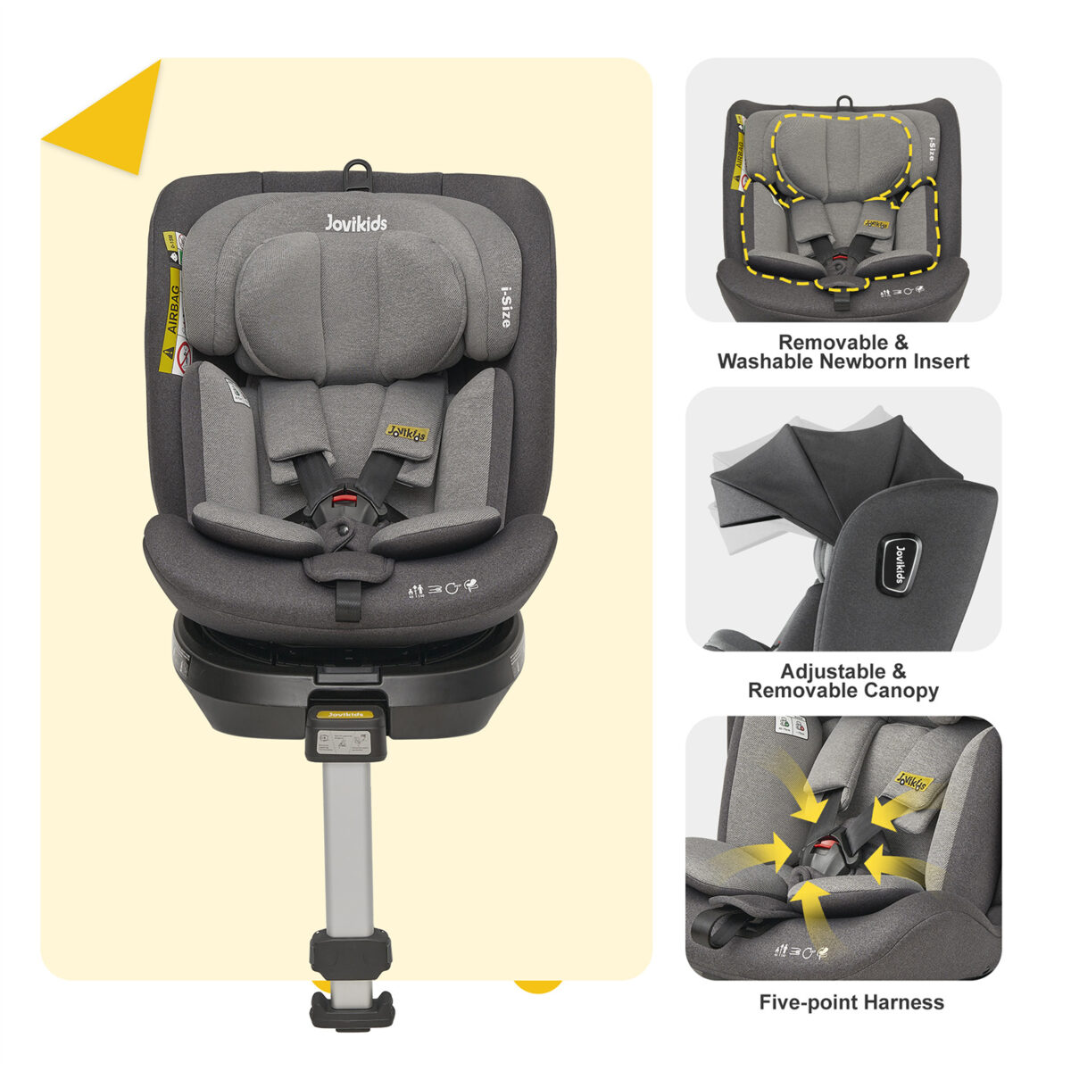 Jovikids Ranger 360° Swivel i-Size Car Seat 40-150cm in Grey 8