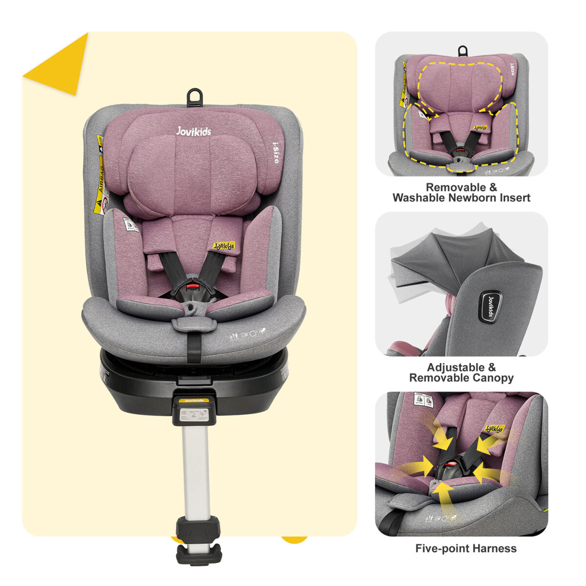 Jovikids Ranger 360° Swivel i-Size Car Seat 40-150cm in Pink 15