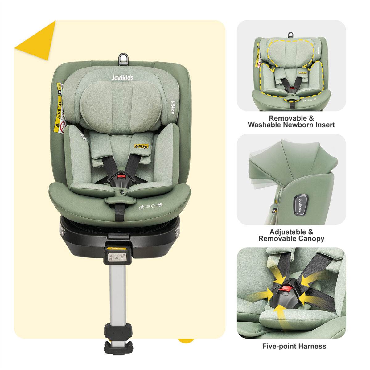 Jovikids Ranger 360° Swivel i-Size Car Seat 40-150cm in Green 7