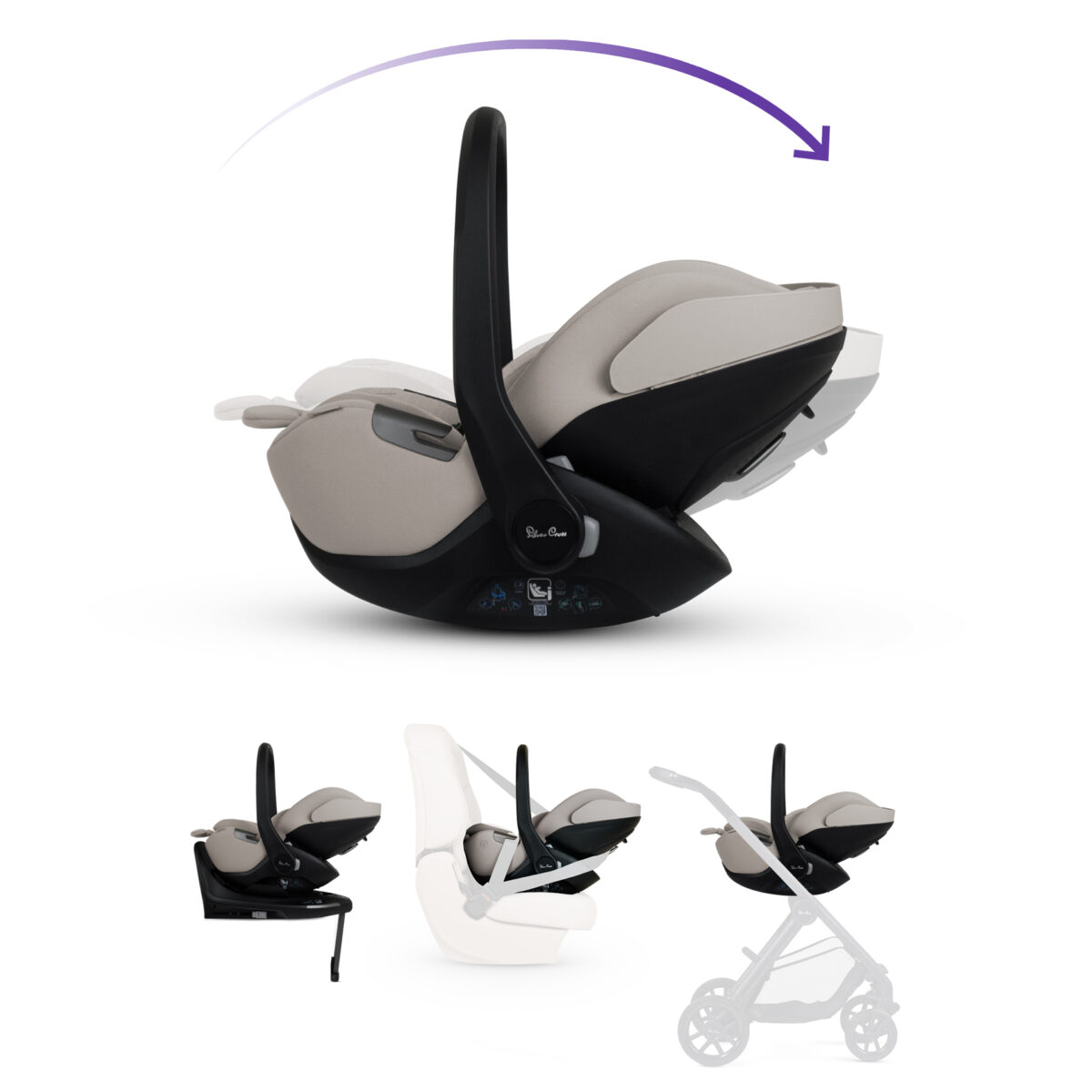 Silver Cross Glide Infant Carrier & Approach Plus 360 with ISOFIX Base in Natural Taupe 8