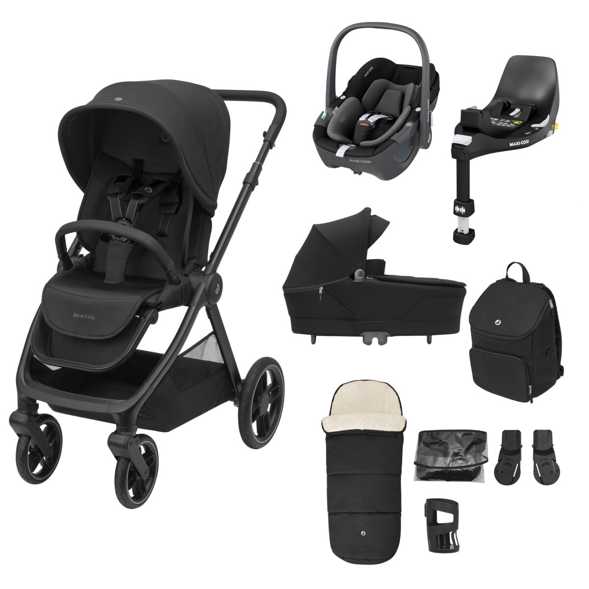 Maxi Cosi Oxford+ Complete Bundle with accessories and Pebble 360 & ISOFIX Base - Twillic Truffle