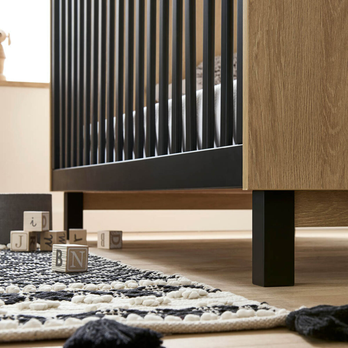 CuddleCo Rafi Cot Bed - Oak & Black 2