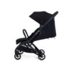 Black iCandy stroller with fully extended canopy and reclined seat.
