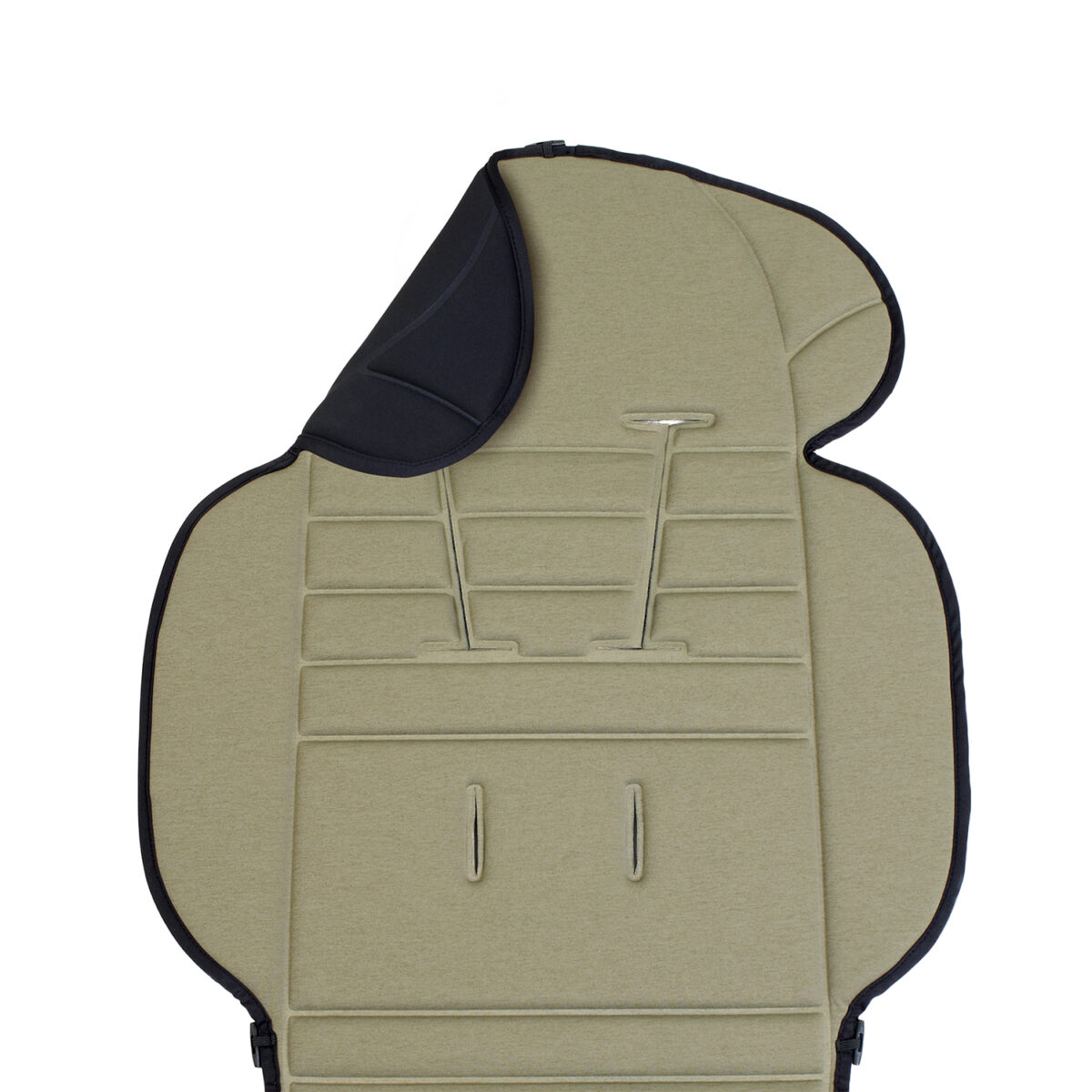Sage padded stroller seat liner with harness slots displayed flat.
