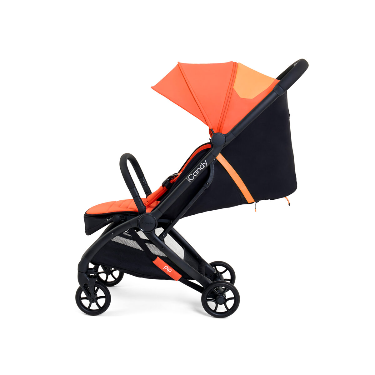 Sunset iCandy stroller with fully extended canopy and reclined seat.