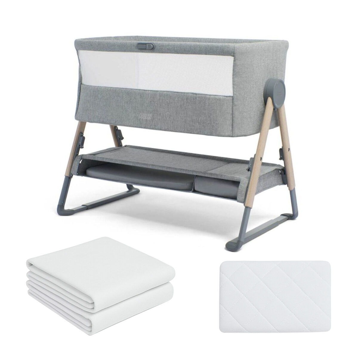 Mamas & papas lua bedside crib grey with sheets bundle