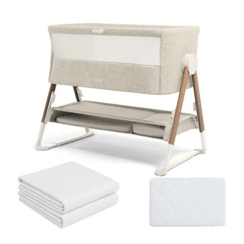 Mamas & papas lua bedside crib fawn with sheets bundle