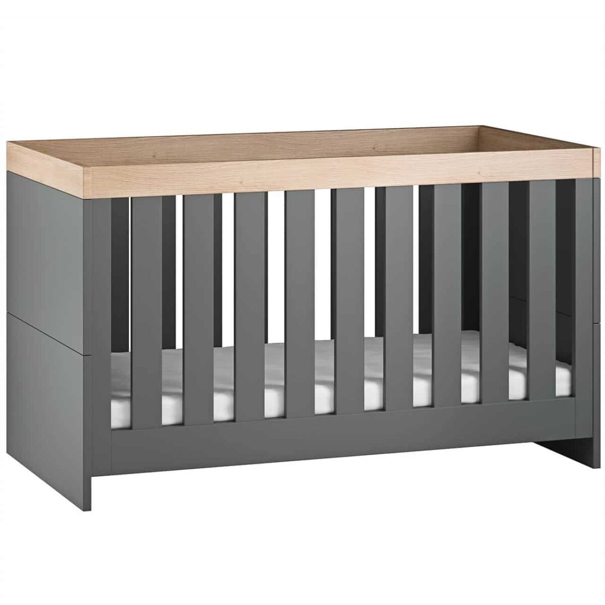 Little Acorns Burlington 2 Piece Nursery Furniture Set with Cot Bed and Dresser - Anthracite Grey & Oak 5