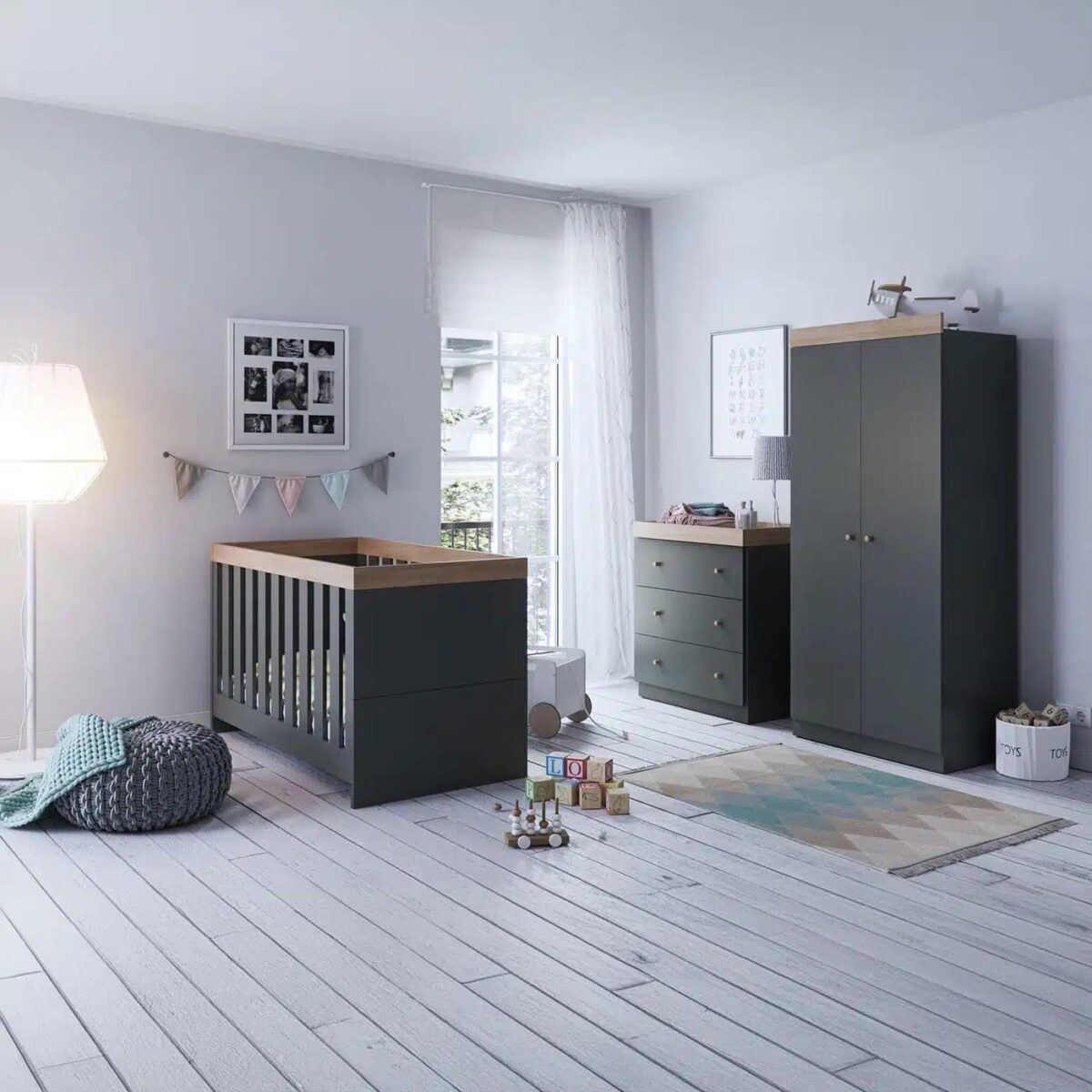 Little Acorns Burlington Double Nursery Wardrobe – Anthracite Grey & Oak 3