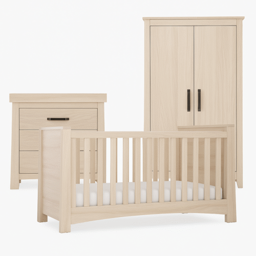 CuddleCo Isla 3 Piece Nursery Furniture Set – Ash | Cot Bed, Dresser, Wardrobe