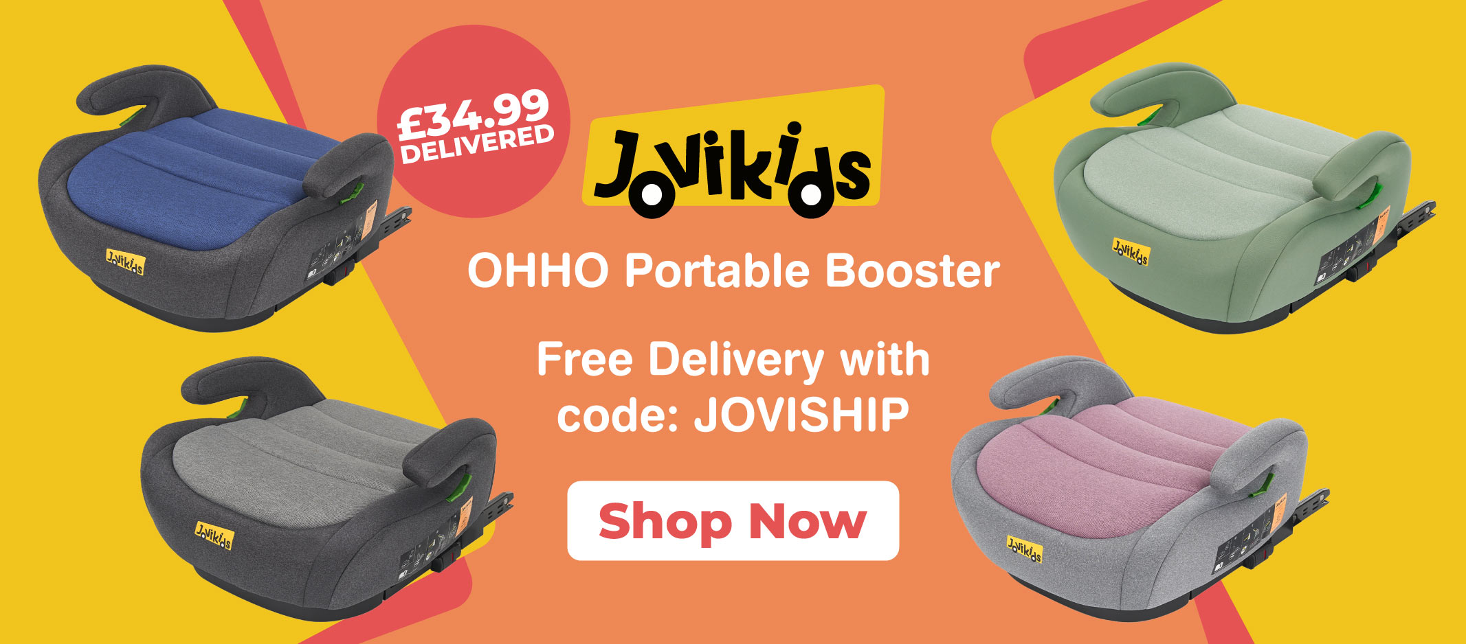 JoviKids Ohho Portable Booster Car Seat - Free Delivery