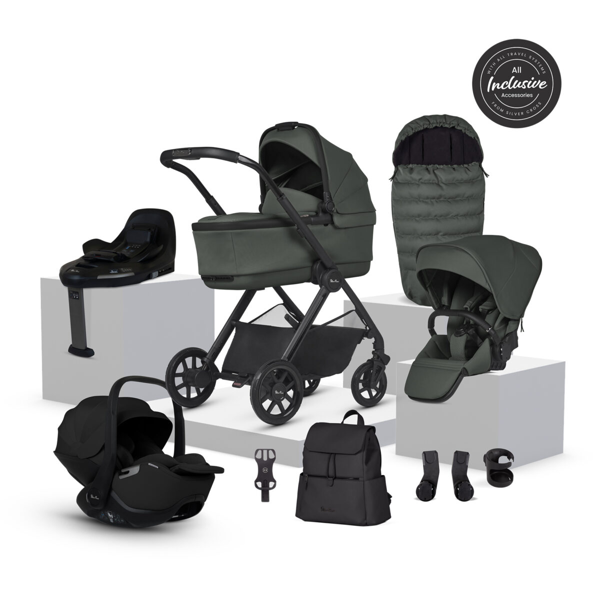 Silver Cross Reef 2 Ultimate Travel System Bundle with Glide Plus 360 Car Seat and ISOFIX Base - Pewter 11