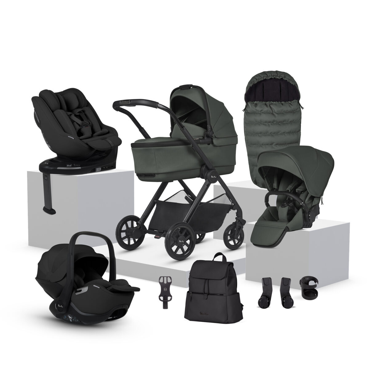 Silver Cross Reef 2 Ultimate 360 Family Bundle with Glide Plus 360, Approach Plus 360 Car Seat and ISOFIX Base - Pewter