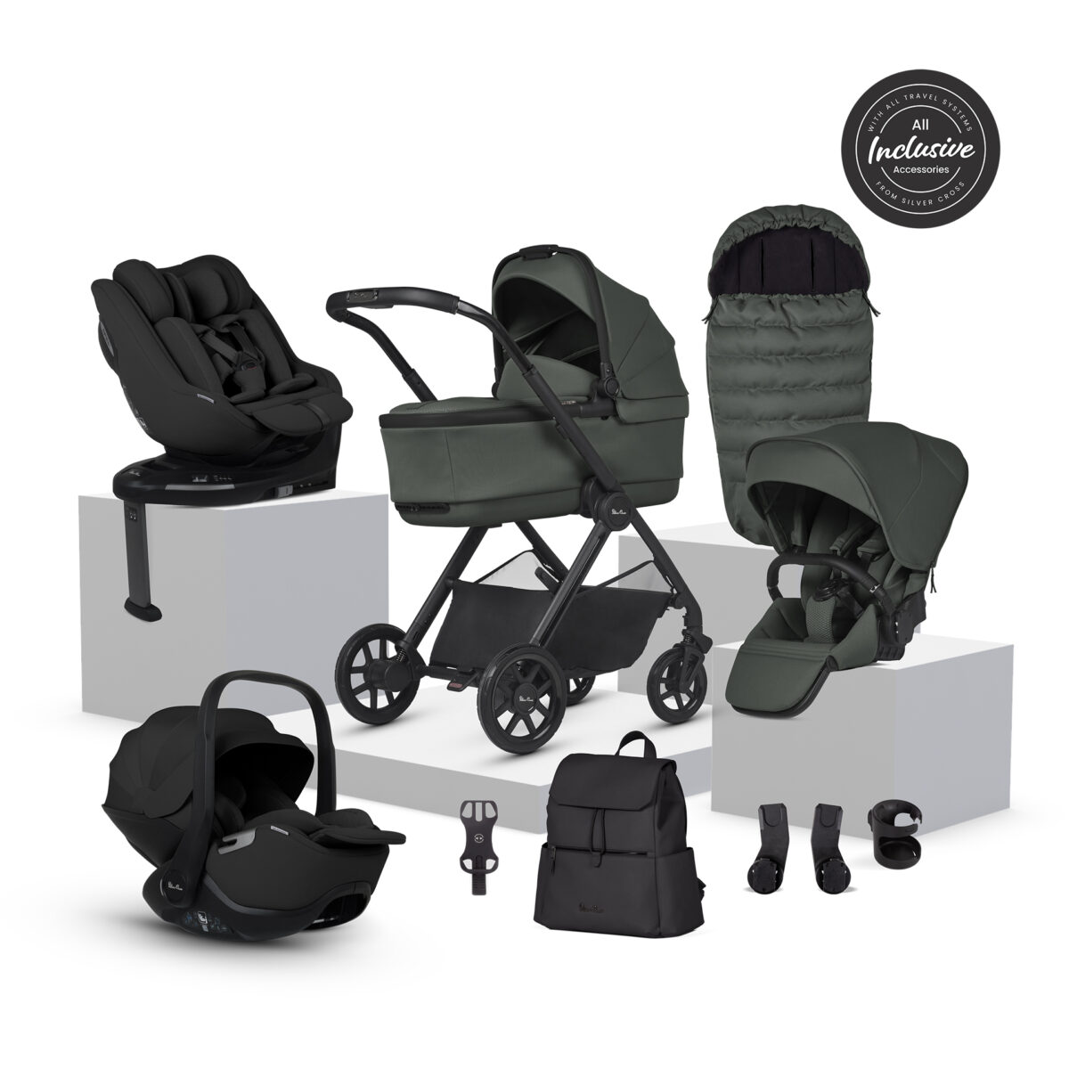 Silver Cross Reef 2 Ultimate 360 Family Bundle with Glide Plus 360, Approach Plus 360 Car Seat and ISOFIX Base - Pewter 2
