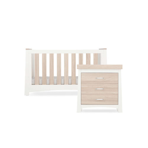 CuddleCo Ada 2 Piece Nursery Furniture Set – White & Ash | Cot Bed & Dresser Changer