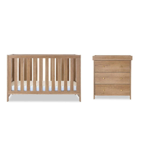 Obaby Nika 2 Piece Nursery Furniture Set – Oak | Cot Bed & Dresser