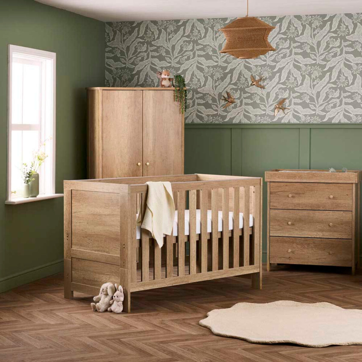 Obaby Nika 3 Piece Nursery Room Set – Oak | Cot Bed, Changer Dresser & Wardrobe 11