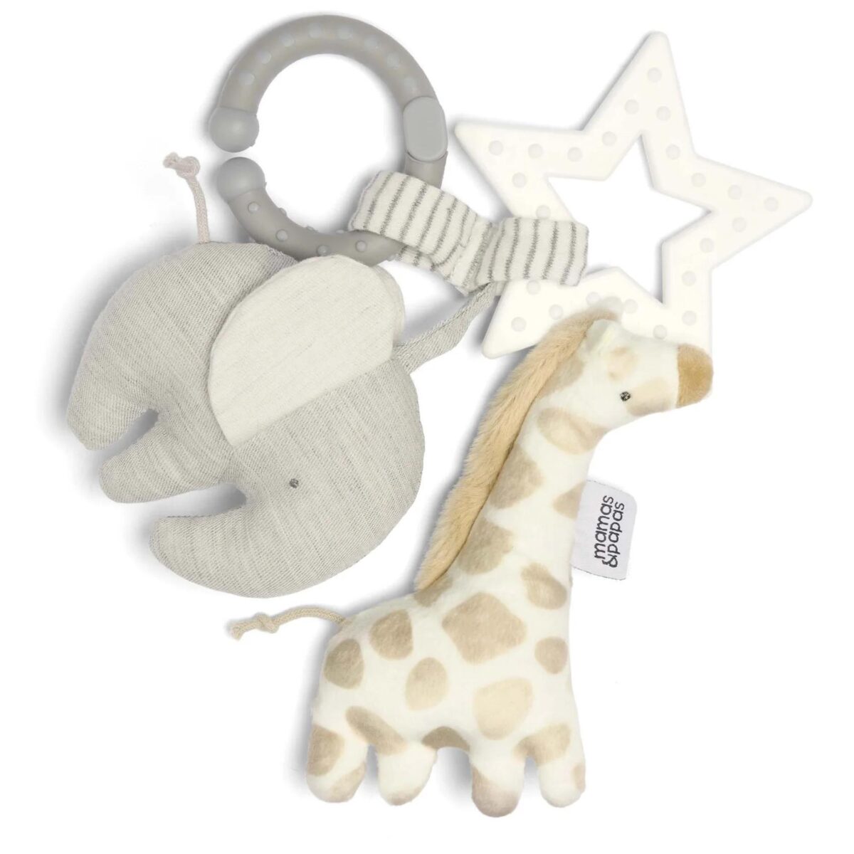 Mamas and Papas Safari Linkie Toy | Soft Clip-On Baby Teething Toy