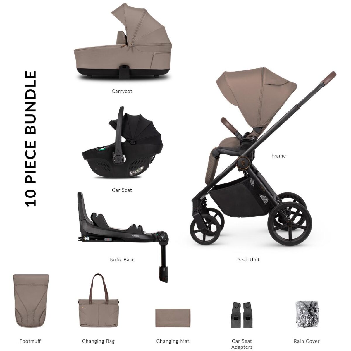 Venicci Claro 3-in-1 Travel System with Tiago 360 Car Seat – Almond 24