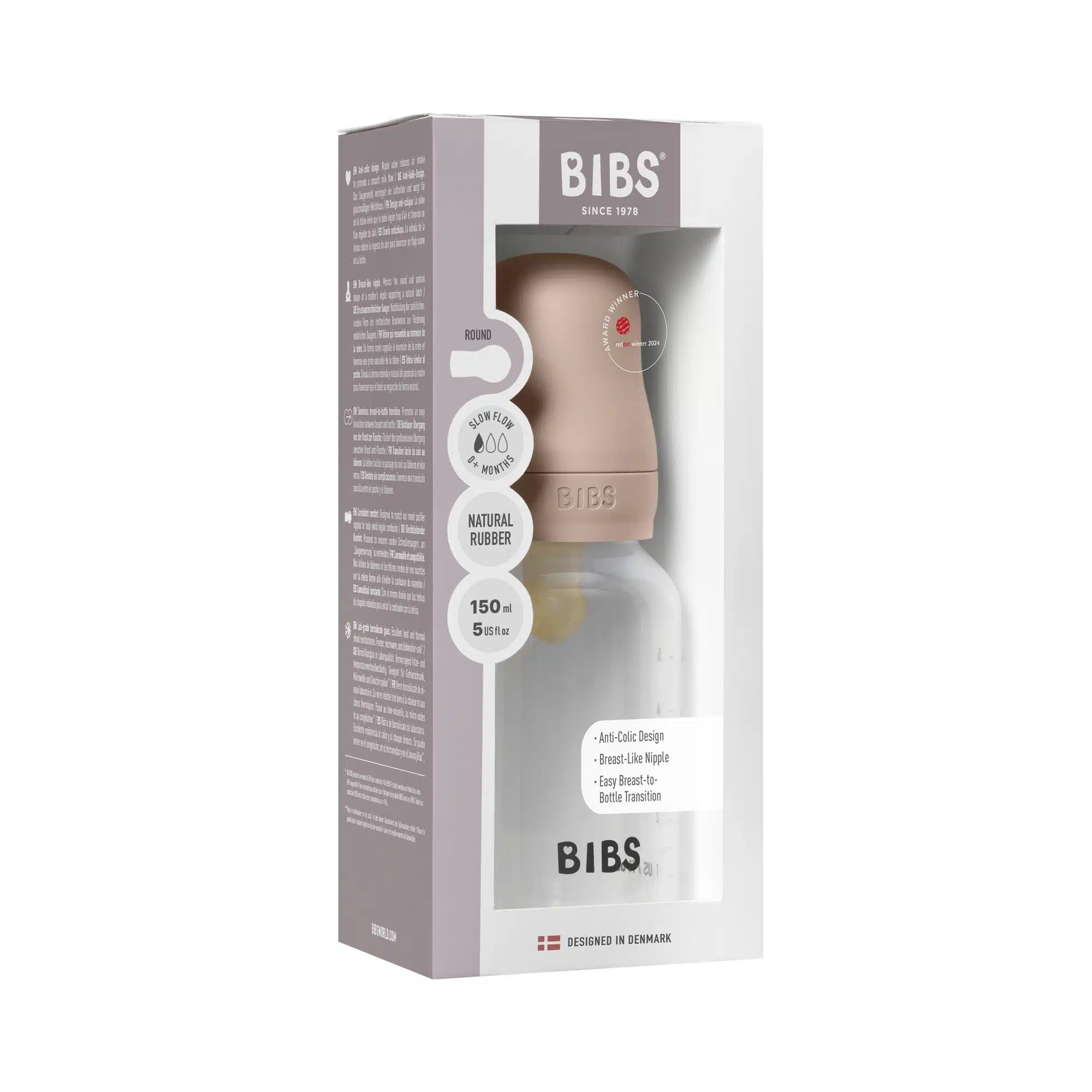 BIBS Slow Flow 150ml Latex Baby Bottle - Blush 1
