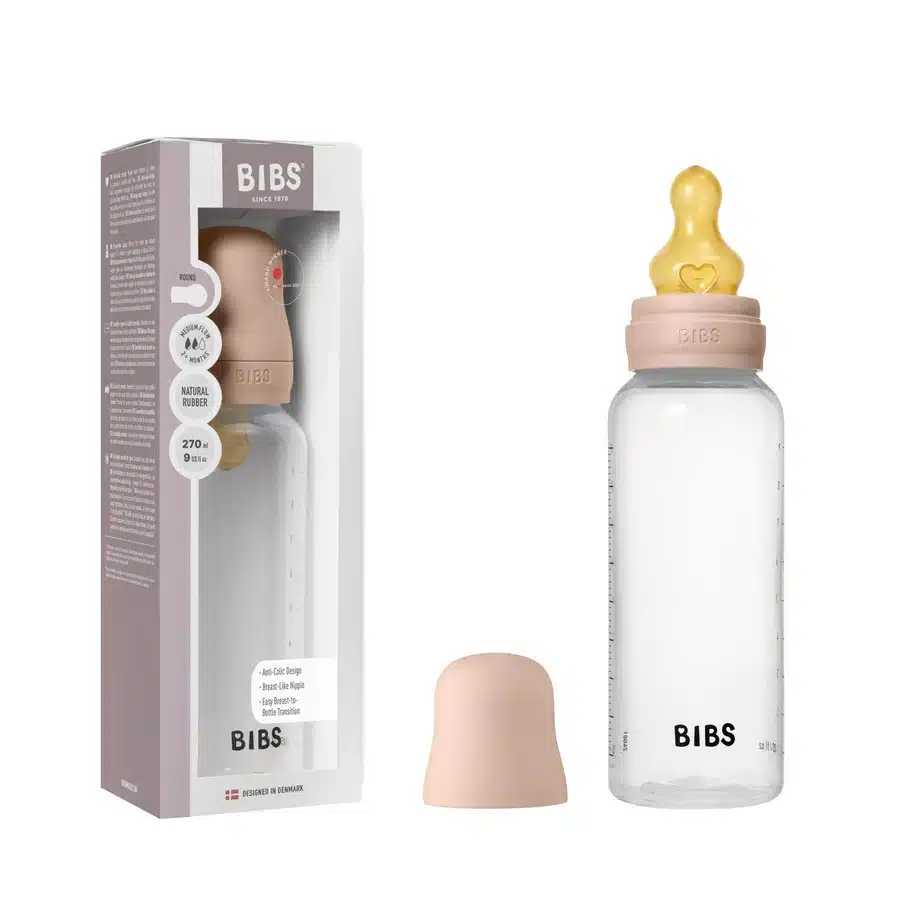 BIBS Medium Flow 270ml Latex Baby Bottle - Blush 1