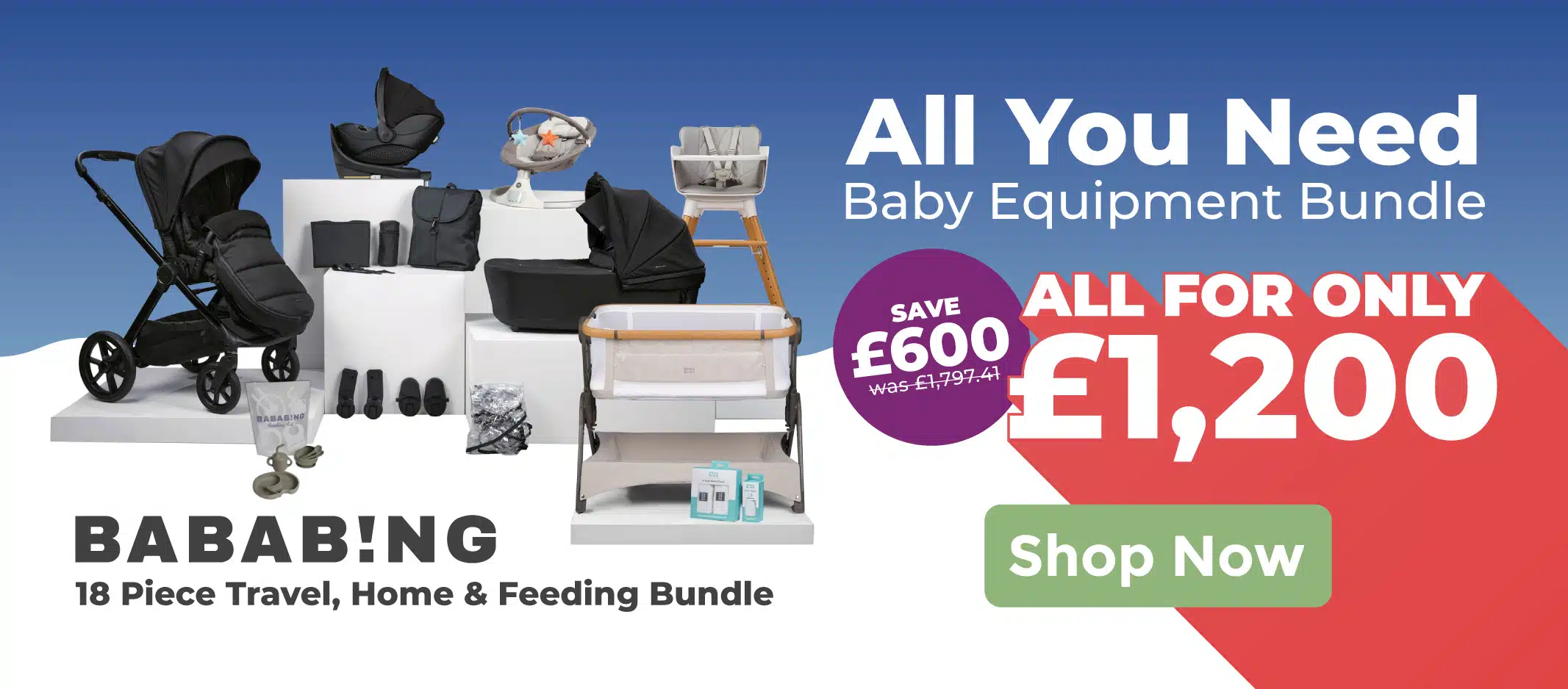 Bababing 18 Piece Travel, Home and Feeding Bundle - All you need baby equipment bundle