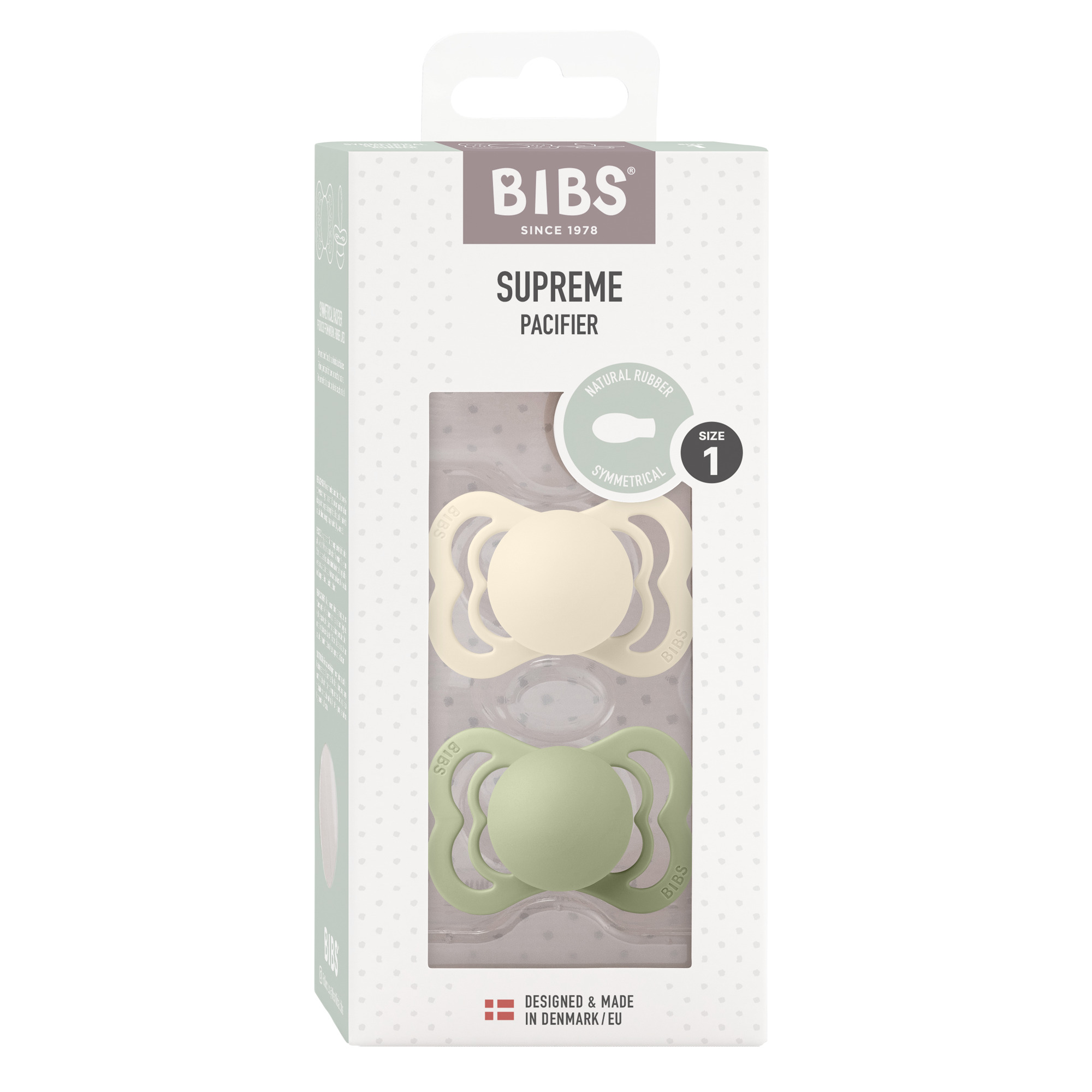 BIBS Supreme Latex Pacifiers Ivory & Sage 2
