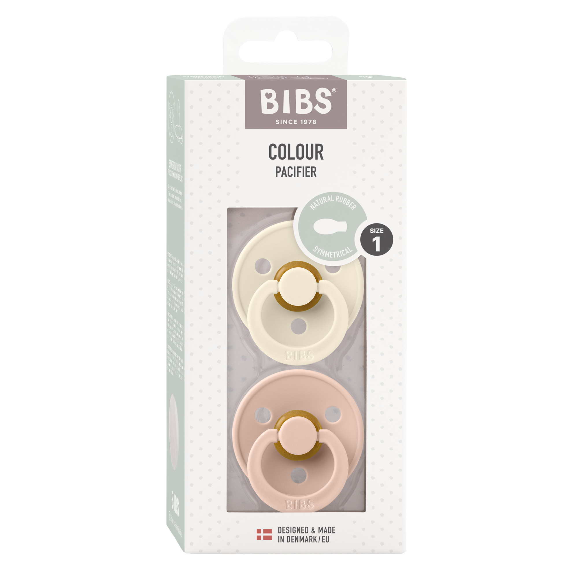 BIBS Colour Symmetrical Latex Pacifiers – Ivory & Blush (2 Pack)