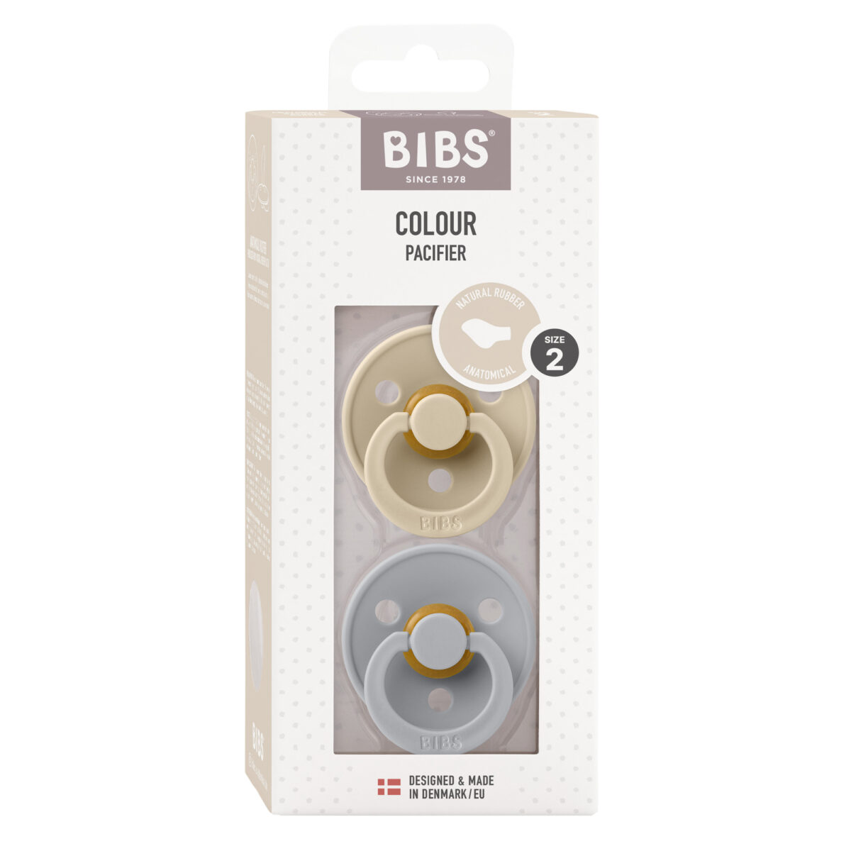 BIBS Colour Anatomical Latex Pacifiers – Vanilla & Cloud (2 Pack) | Size 1 2
