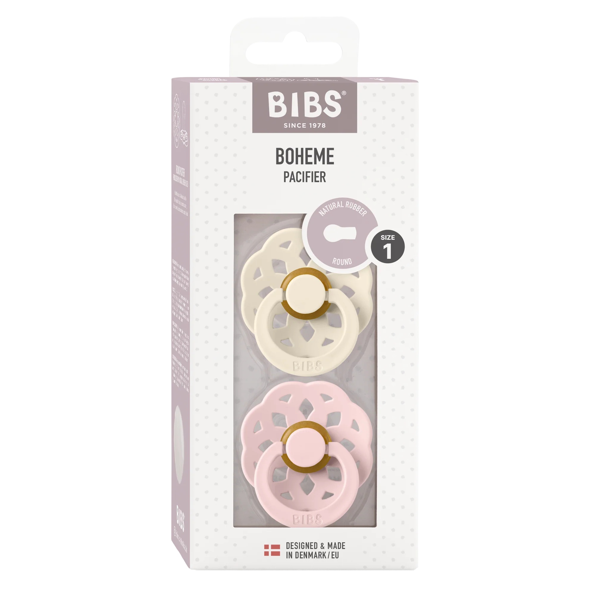 BIBS Boheme Latex Pacifiers Ivory & Blossom – 2 Pack | Size 1 5