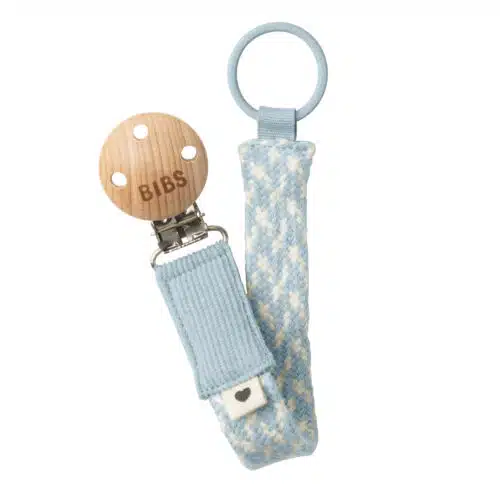 BIBS Braided Soother Clip – Baby Blue/Ivory