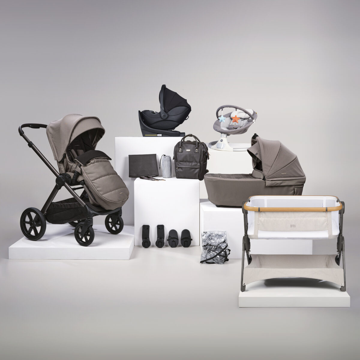 Bababing Raffi 16-Piece Travel & Home Bundle – Mink with Spin Car Seat & ISOFIX Base
