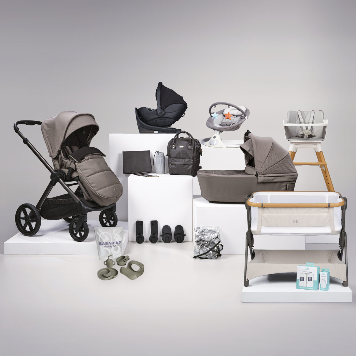 Bababing 18 Piece Raffi Complete Baby Bundle with Spin Car Seat & ISOFIX Base – Mink