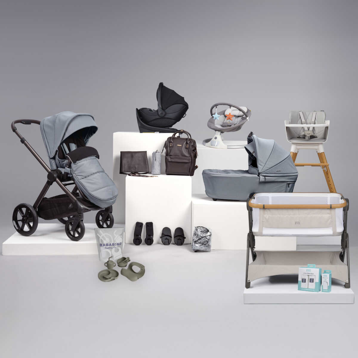 Bababing 18 Piece Raffi Complete Baby Bundle with Spin Car Seat & ISOFIX Base – Duck Egg