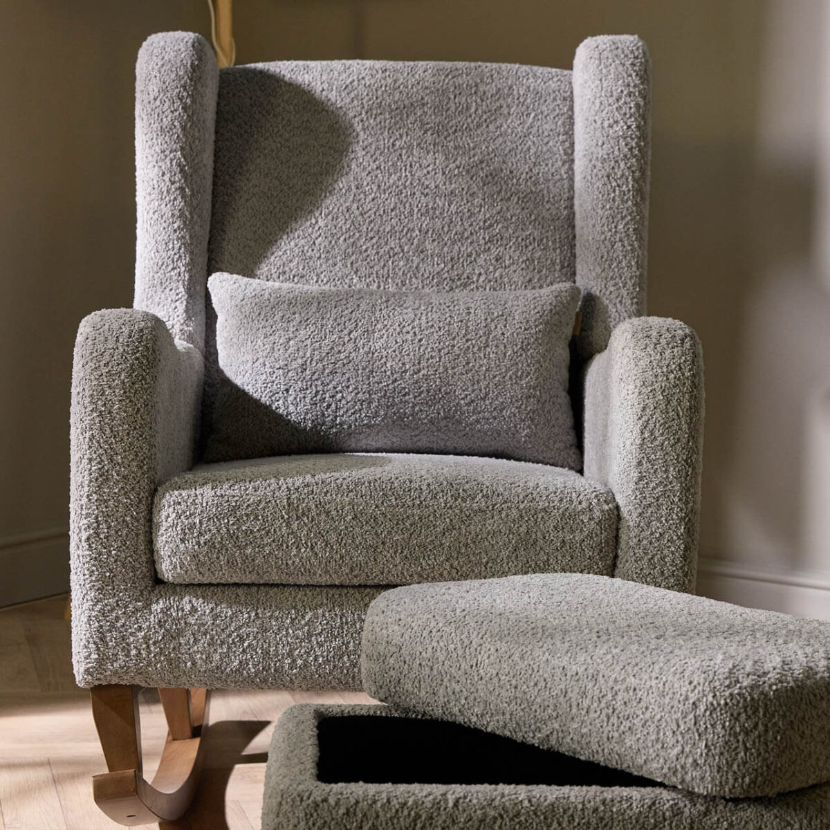 Tutti Bambini Wingback Harper Rocking Chair & Footstool – Teddy Cloud Grey 4
