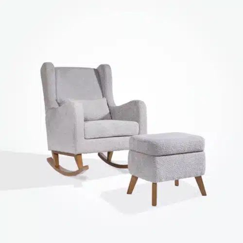 Tutti Bambini Wingback Harper Rocking Chair & Footstool – Teddy Cloud Grey