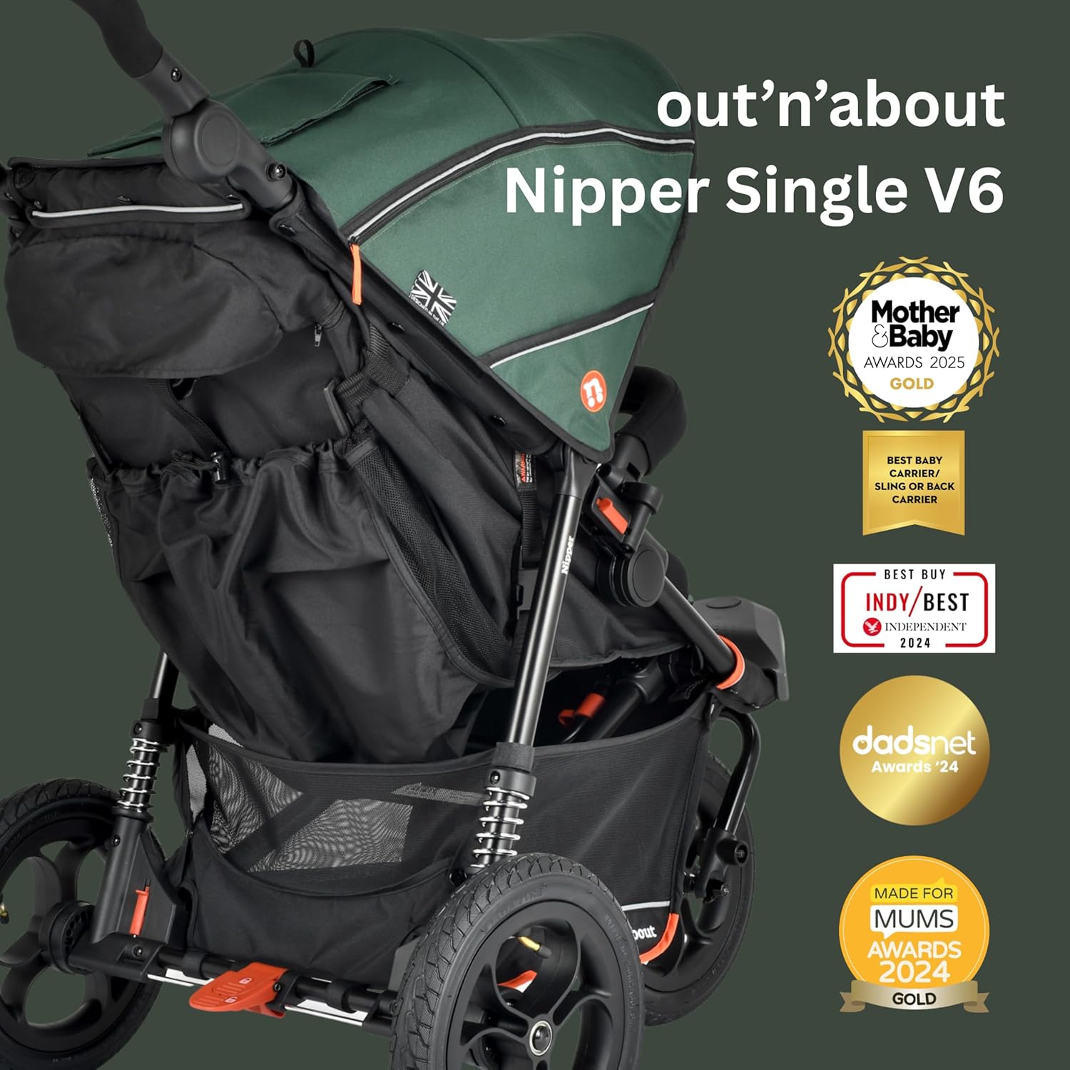Out’n’About Single Nipper V6 Pushchair | Sycamore Green - Image 14
