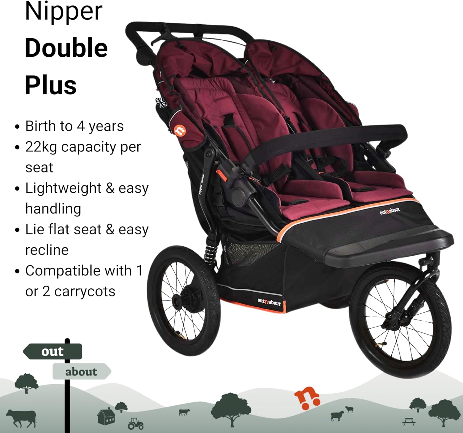 Out’n’About Nipper Double V6 Plus | Brambleberry Red - Image 20