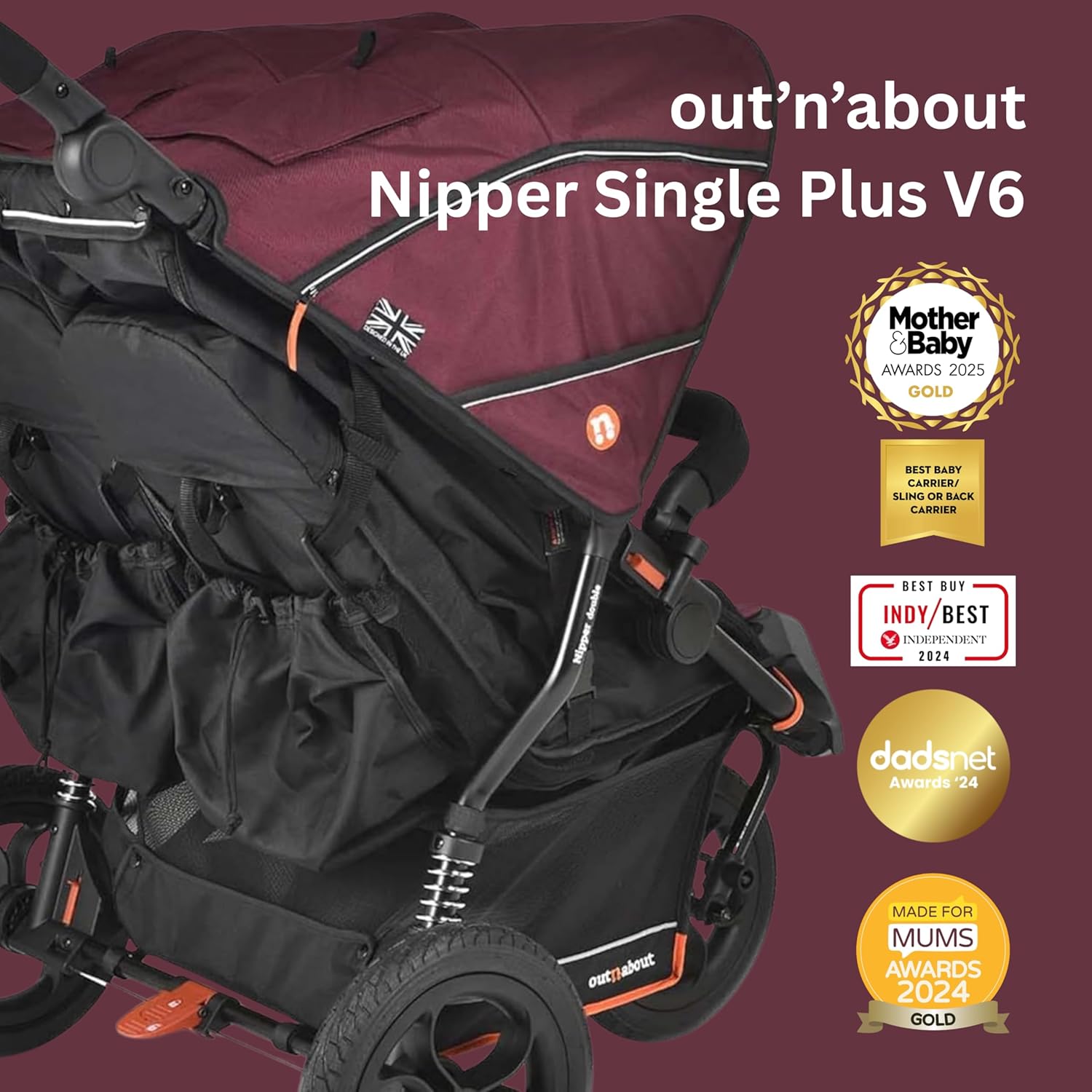 Out’n’About Nipper Double V6 Plus | Brambleberry Red - Image 16