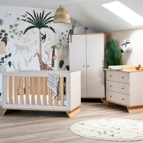 Obaby Thea 3 Piece Nursery Set Including Cot bed, Changing Unit and Wardrobe - Latte