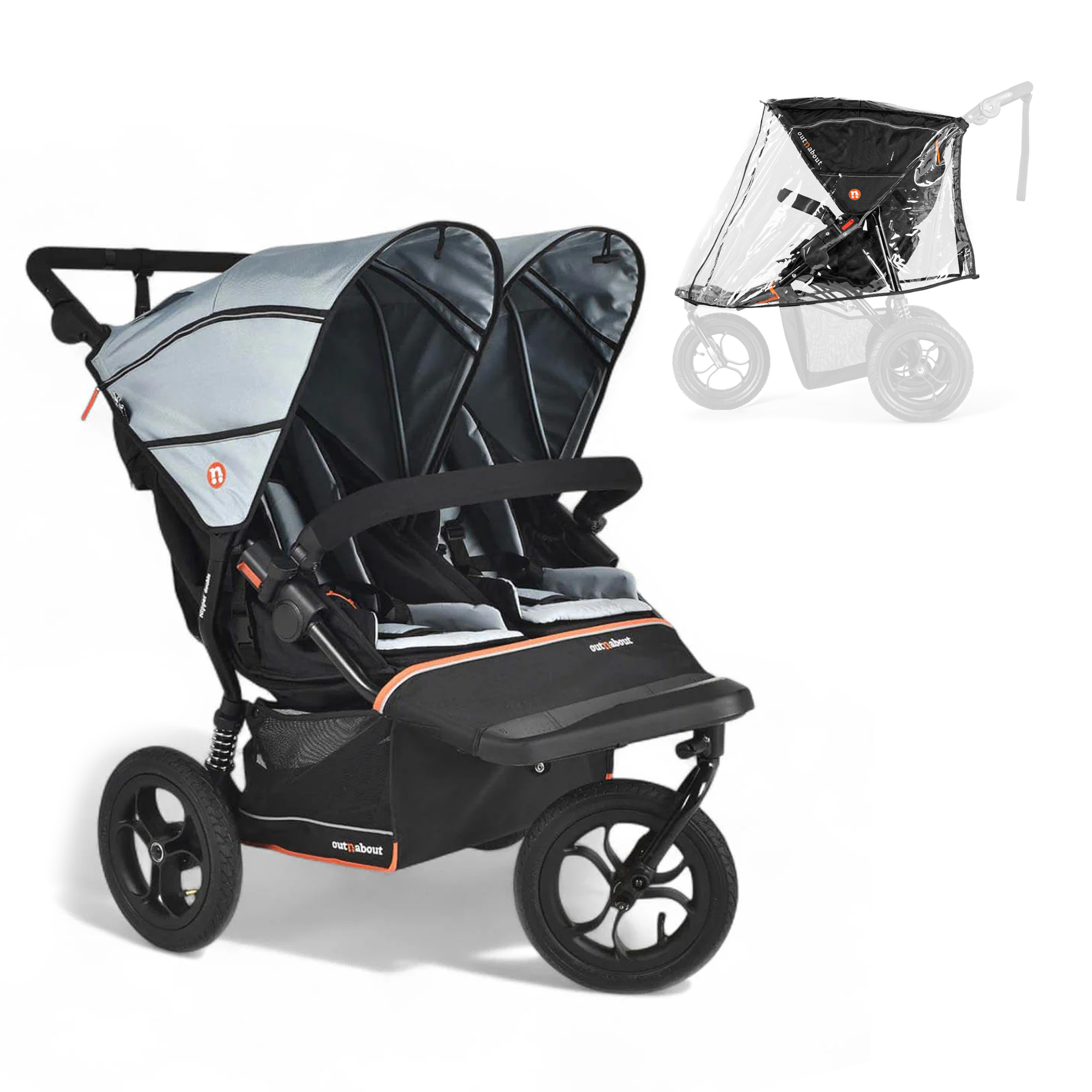 Out’n’About Nipper Double V6 Pushchair | Rocksalt Grey