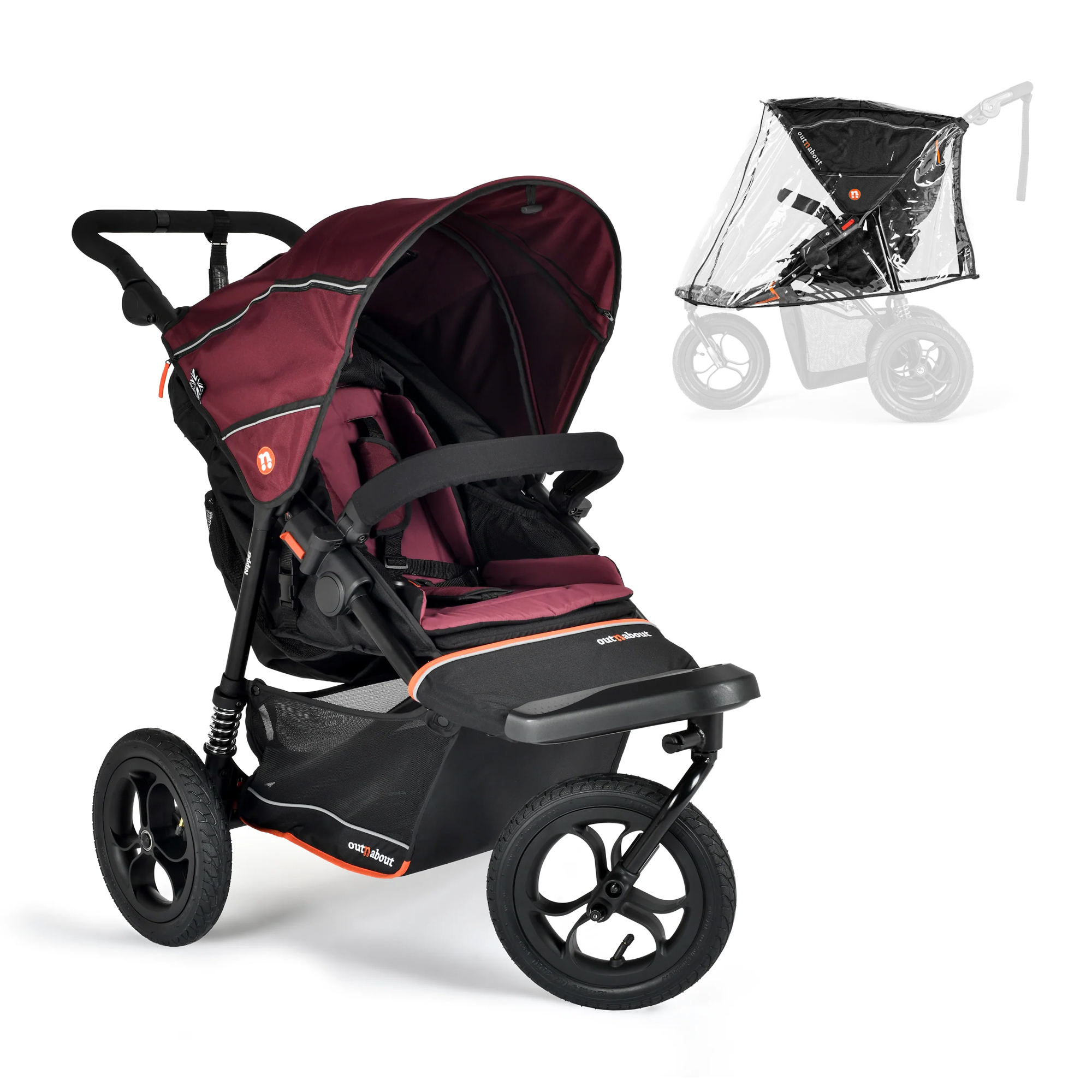 Out’n’About Single Nipper V6 Pushchair | Brambleberry Red